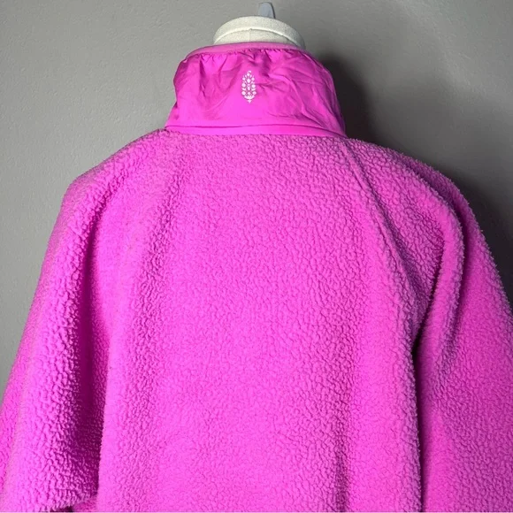 Free People Movement Magenta Hit The Slopes Oversized Fleece Snap Button Jacket - Picture 7 of 10